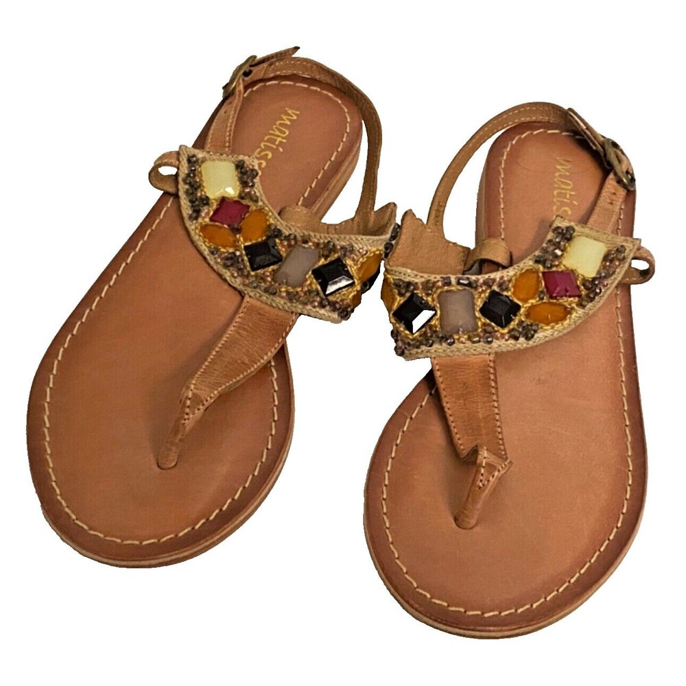 NEW SUNDANCE MATISSE Leather Beaded Sandals Women's 7 Flats Strappy Boho Gypsi